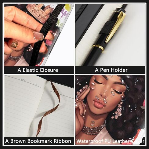 A5 Leather Lined Journal Notebook, 200 Pages Hardcover Executive Notebook for Men Women Office Note Taking, Thick Writing Paper Daily Journal with Bookmarks/Indexes, African American Girl Crown in Kuwait
