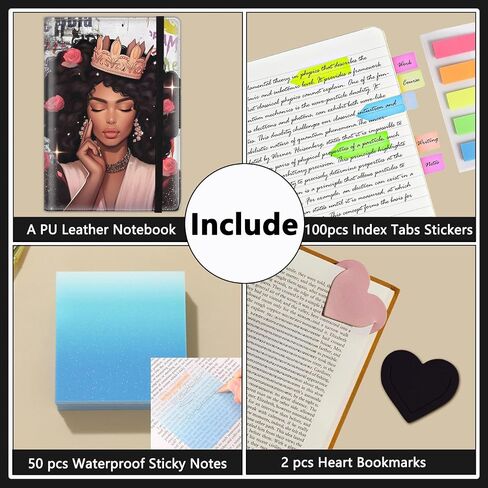 A5 Leather Lined Journal Notebook, 200 Pages Hardcover Executive Notebook for Men Women Office Note Taking, Thick Writing Paper Daily Journal with Bookmarks/Indexes, African American Girl Crown in Kuwait