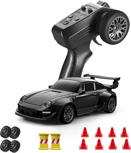 ACAMMZAR Mini RC Drift Car with Gyro, 1:43 4WD Full Proportional RC Cars, 18KM/H High Speed Remote Control Car with Lights, Extra Racing Tires, Vehicle for Adults Kids Boys, Black in Saudi Arabia