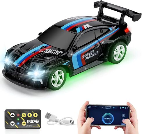 SASBSC Mini RC Toy Cars for Boys Kids Adults, 2.4GHz APP Remote Control Car with Lights and 3 Speed Modes, 1/64 Race Toy Car Rechargeable for Boys Ages 5-7 8-12,Birthday Gifts for Kids in Kuwait