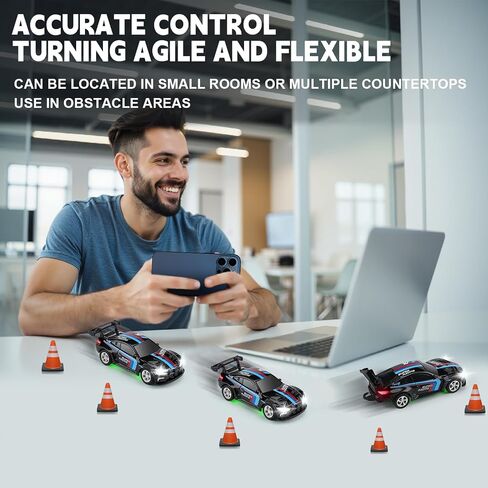 SASBSC Mini RC Toy Cars for Boys Kids Adults, 2.4GHz APP Remote Control Car with Lights and 3 Speed Modes, 1/64 Race Toy Car Rechargeable for Boys Ages 5-7 8-12,Birthday Gifts for Kids in Kuwait