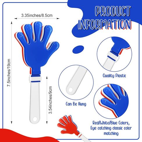 Honoson 80 Pcs Hand Clapper Bulk Noise Makers Party Favors 7.5 Inch Plastic Clapping Hands Noisemakers Blue White Red Game Accessories Noise Makers Sporting Events Game Birthday Supplies in Saudi Arabia