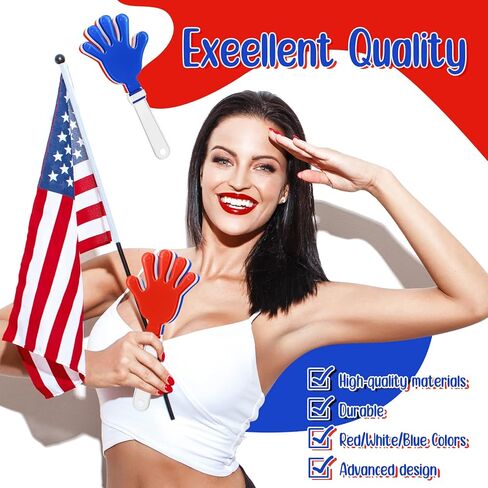 Honoson 80 Pcs Hand Clapper Bulk Noise Makers Party Favors 7.5 Inch Plastic Clapping Hands Noisemakers Blue White Red Game Accessories Noise Makers Sporting Events Game Birthday Supplies in Saudi Arabia