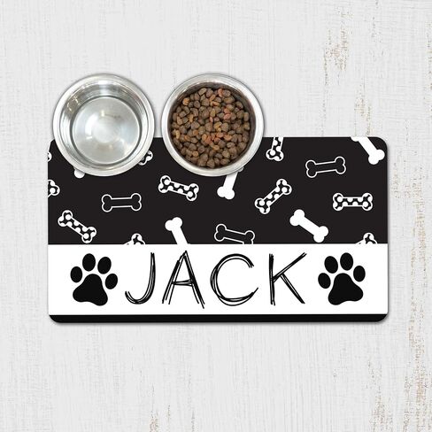 حصيرة طعام مخصصة للحيوانات الأليفة - مخصصة للكلب الكلب Cat Bowl Placemat - غير انزلاق وممتصات - اسم حيوانك الأليف - مرن وسهل التخزين والمحمول - خيارات ألوان متعددة - 12x22 بوصة in Kuwait