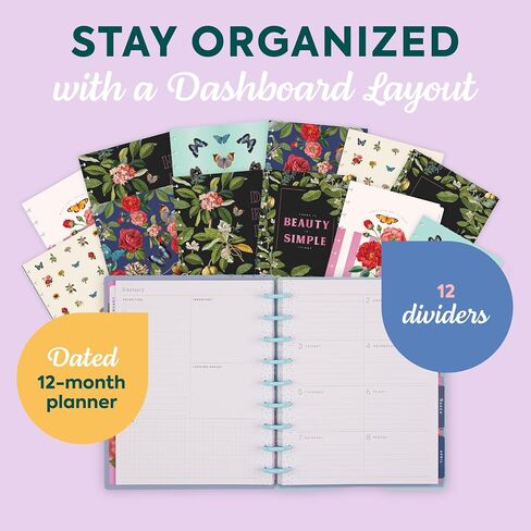 Happy Planner Disc-Bound Planner Jan.–Dec. 2026, Includes 3 Extra Months and 2 Sticker Sheets, Classic Size, 7" x 9.25", Dashboard Layout, Botanical Year in Saudi Arabia