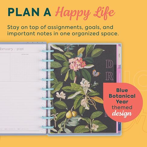 Happy Planner Disc-Bound Planner Jan.–Dec. 2026, Includes 3 Extra Months and 2 Sticker Sheets, Classic Size, 7" x 9.25", Dashboard Layout, Botanical Year in Saudi Arabia