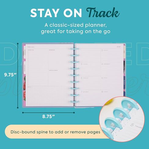 Happy Planner Disc-Bound Planner Jan.–Dec. 2026, Includes 3 Extra Months and 2 Sticker Sheets, Classic Size, 7" x 9.25", Dashboard Layout, Botanical Year in Saudi Arabia