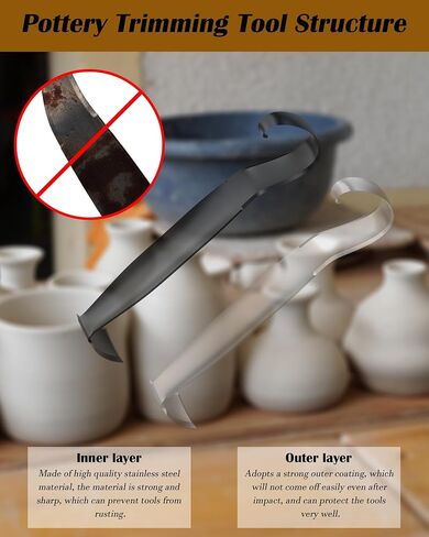 Pottery Trimming Tool, Stainless Steel Pottery Trimming Tools for Pottery, Durable and Sharp, Double Ended Trim Pottery and Ceramic Tools for Clay Artists and Pottery Creation (1 Pack) in Saudi Arabia
