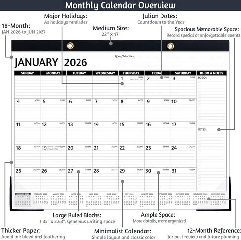 2026-2027 التقويم المكتبي-يناير 2026-يونيو 2027 ، 18 تقويم مكتب شهري 2026-2027 كبير ، 22 '× 17' '، 2026 تقويم المكتب/الجدار مع لوحة مكتب ، قوائم مهام ، كتل محكم ، واقيات الزاوية ، ترتدي شقة in Saudi Arabia
