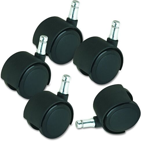 Deluxe Duet Hooded Carpet Casters, 7/16" Dia. x 7/8" Long and 3/8" Dia. x 7/8" Long Stems, 120 lbs./Caster, Matte Black Finish, 5/Set in Kuwait