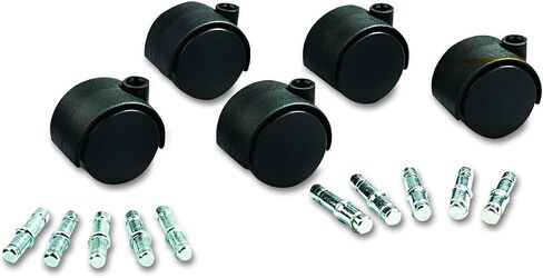 Deluxe Duet Hooded Carpet Casters, 7/16" Dia. x 7/8" Long and 3/8" Dia. x 7/8" Long Stems, 120 lbs./Caster, Matte Black Finish, 5/Set in Kuwait