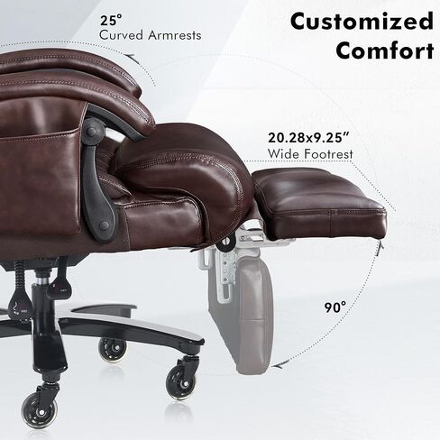 Big and Tall Ergonomic Office Chair with Footrest, Heavy Duty Massage Executive Desk Chair with Lumbar Support, Adjustable Headrest, High Back Reclining Computer Chair 500lbs, Leather, Black in Saudi Arabia