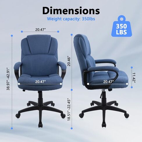 CLATINA Cloth Office Chair Fabric Desk Chair, Adjustable Height Rolling Swivel Executive Chair with Padded Armrests and Wheels, Mid Back Ergonomic Computer Task Chair for Home Office, Brown, 350 LBS in Kuwait
