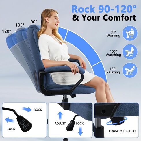CLATINA Cloth Office Chair Fabric Desk Chair, Adjustable Height Rolling Swivel Executive Chair with Padded Armrests and Wheels, Mid Back Ergonomic Computer Task Chair for Home Office, Brown, 350 LBS in Kuwait