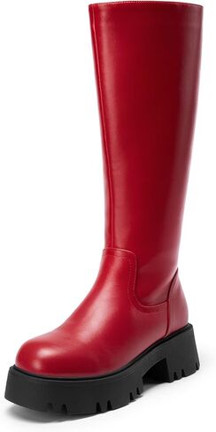 DREAM PAIRS Knee High Boots, Comfortable Chunky Platform Round-Toe Side Zip Boots for Women in Kuwait