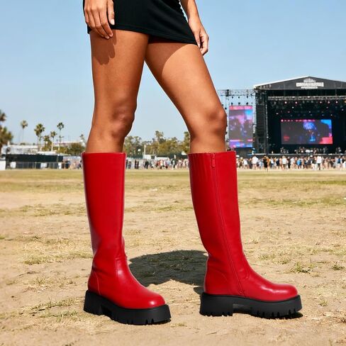 DREAM PAIRS Knee High Boots, Comfortable Chunky Platform Round-Toe Side Zip Boots for Women in Kuwait