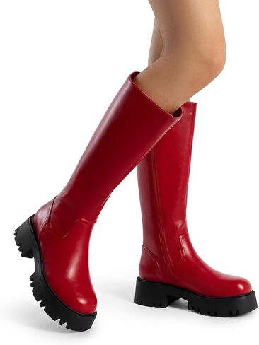 DREAM PAIRS Knee High Boots, Comfortable Chunky Platform Round-Toe Side Zip Boots for Women in Kuwait