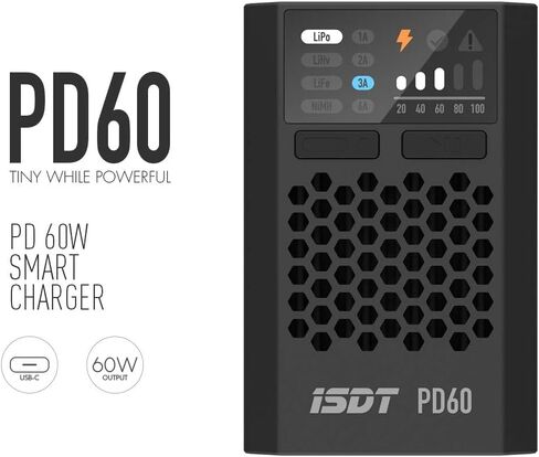 ISDT PD60 Lipo Balance Charger,60W 6A RC Battery Balance Charger,Portable Lipo Charger for Life/LiHV,LiPo 1-4S,NIMH/Cd 1-12S Batteries in Saudi Arabia
