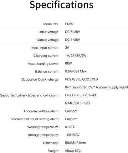 ISDT PD60 Lipo Balance Charger,60W 6A RC Battery Balance Charger,Portable Lipo Charger for Life/LiHV,LiPo 1-4S,NIMH/Cd 1-12S Batteries in Saudi Arabia