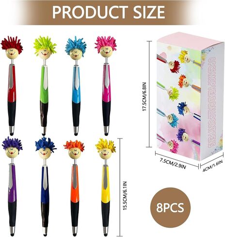 أقلام ، أقلام Mophea topper ، 8pcs Mop Head Point Pens ، مع كتابة الشعر الفخمة ، انقر فوق قلم محمول كرتون متعدد الوظائف توقيع القلم الهدية للمكتب منزل in Saudi Arabia