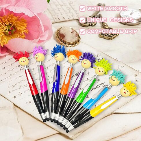 أقلام ، أقلام Mophea topper ، 8pcs Mop Head Point Pens ، مع كتابة الشعر الفخمة ، انقر فوق قلم محمول كرتون متعدد الوظائف توقيع القلم الهدية للمكتب منزل in Saudi Arabia