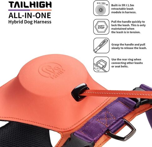 Retractable Hybrid Harness with Leash, Auto-Stop Hybrid Harness - Small, SmallMedium, Medium, Large (GingkoBlue, Medium) in Saudi Arabia