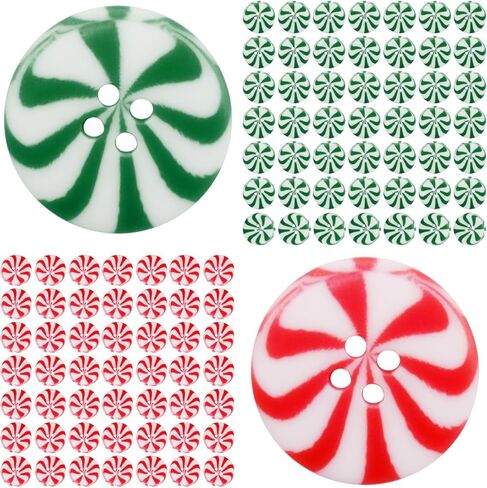 100Pcs Red & Green Christmas Button Candy, DIY Xmas Decorative Buttons Ornaments for Crafts Round Personalized Decoration Accessories, Suitable for Clothing & Handicrafts in Saudi Arabia
