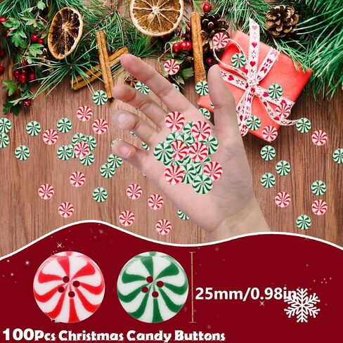 100Pcs Red & Green Christmas Button Candy, DIY Xmas Decorative Buttons Ornaments for Crafts Round Personalized Decoration Accessories, Suitable for Clothing & Handicrafts in Saudi Arabia