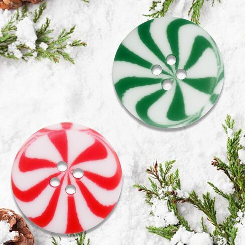 100Pcs Red & Green Christmas Button Candy, DIY Xmas Decorative Buttons Ornaments for Crafts Round Personalized Decoration Accessories, Suitable for Clothing & Handicrafts in Saudi Arabia