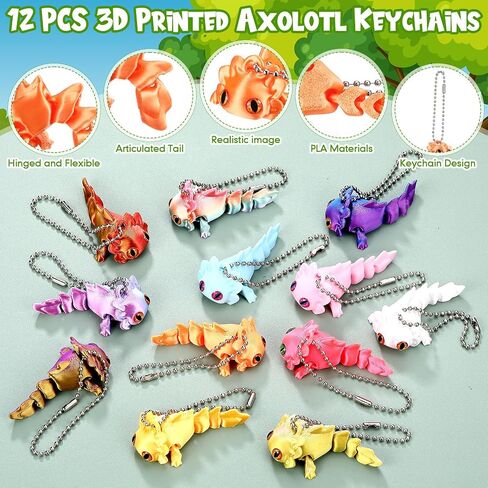 Honoson 12 Pcs 3D Printed Animal Keychains Bulk 3D Printed Flexible Articulating Small Gift Stress Relief for Adult Party Favors Home Display(Luminous Chameleon) in Saudi Arabia