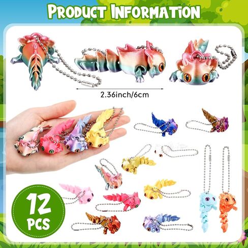 Honoson 12 Pcs 3D Printed Animal Keychains Bulk 3D Printed Flexible Articulating Small Gift Stress Relief for Adult Party Favors Home Display(Luminous Chameleon) in Saudi Arabia