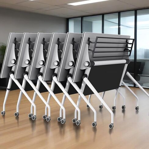 47.2" Conference Room Table,Office Conference Table with Locking Wheels, Folding Flip-Top Mobile Table for Training Rooms,White in Saudi Arabia