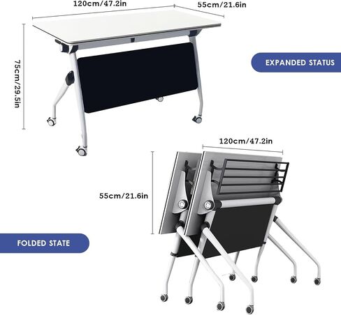 47.2" Conference Room Table,Office Conference Table with Locking Wheels, Folding Flip-Top Mobile Table for Training Rooms,White in Saudi Arabia