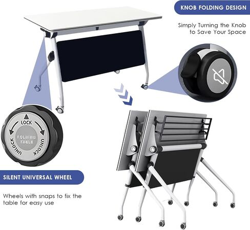47.2" Conference Room Table,Office Conference Table with Locking Wheels, Folding Flip-Top Mobile Table for Training Rooms,White in Saudi Arabia