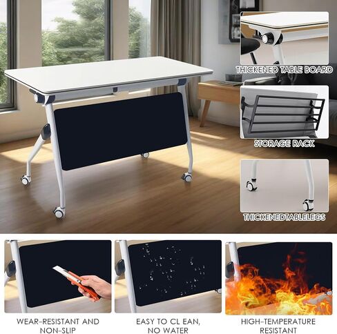 47.2" Conference Room Table,Office Conference Table with Locking Wheels, Folding Flip-Top Mobile Table for Training Rooms,White in Saudi Arabia
