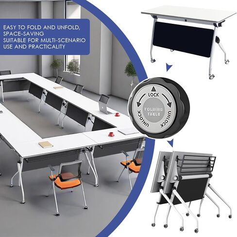 47.2" Conference Room Table,Office Conference Table with Locking Wheels, Folding Flip-Top Mobile Table for Training Rooms,White in Saudi Arabia