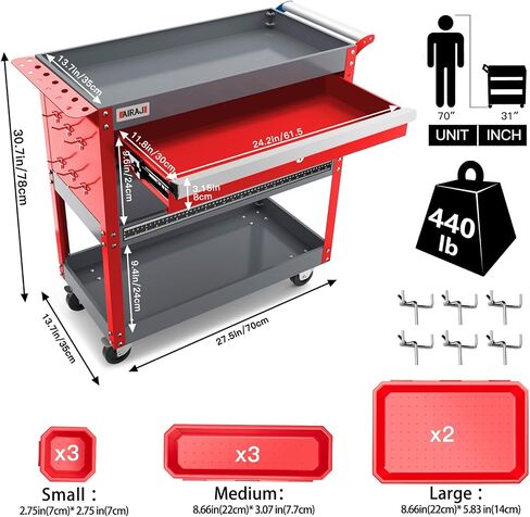 Heavy Duty Tool Cart on Wheels,440LBS Mechanic Tool Cart with Drawers,Utility Industrial Service Carts with Hooks,Drawers and Locking System,for Mechanic, Warehouse, Garage, Workshop in Saudi Arabia