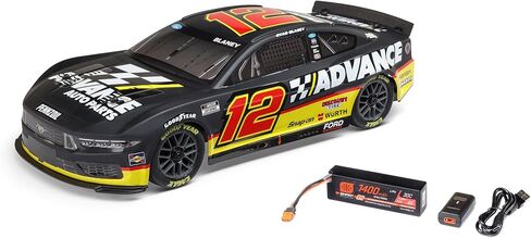 LOSI 1/12 NASCAR RC RACE CAR RYAN Blaney رقم 12 2025 ADVANCE AUTO FORD MUSTANG 2S AWD RTR تم تصنيه على الطريق وشاحن شاحن الأسود LOS1122512 in Kuwait