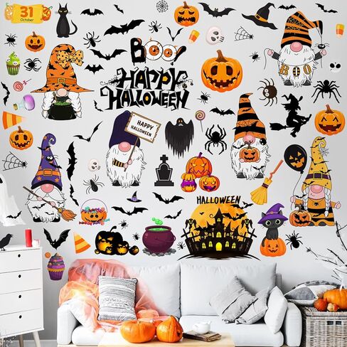 74 Pcs Halloween Gnome Wall Decals Halloween Wall Stickers Gnome Wall Decals Removable Peel and Stick Wall Stickers for Bathroom Window Door Clings Party Decor in Saudi Arabia