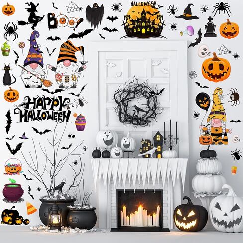 74 Pcs Halloween Gnome Wall Decals Halloween Wall Stickers Gnome Wall Decals Removable Peel and Stick Wall Stickers for Bathroom Window Door Clings Party Decor in Saudi Arabia