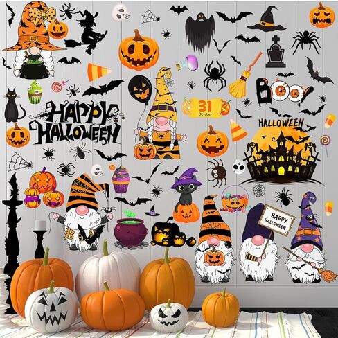 74 Pcs Halloween Gnome Wall Decals Halloween Wall Stickers Gnome Wall Decals Removable Peel and Stick Wall Stickers for Bathroom Window Door Clings Party Decor in Saudi Arabia