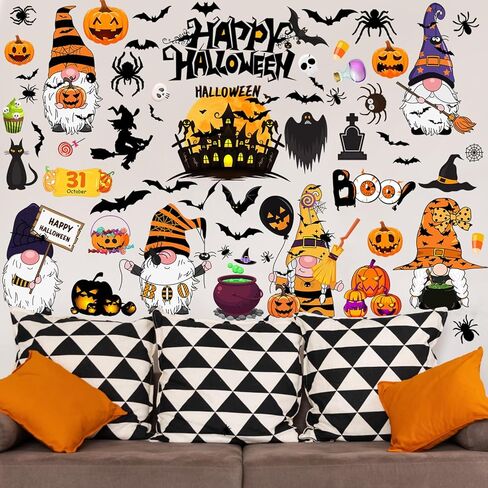 74 Pcs Halloween Gnome Wall Decals Halloween Wall Stickers Gnome Wall Decals Removable Peel and Stick Wall Stickers for Bathroom Window Door Clings Party Decor in Saudi Arabia
