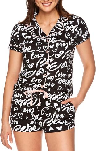 bebe Womens Pajama Sets Button Down Shirt and Shorts Sleepwear Lounge PJ Set in Kuwait