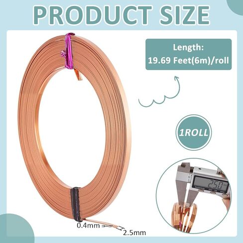 Benecreat 19.7ft 26 سلك النحاس النقي مسطح ، سلك مجوهرات مديرة مسطح 1 مم شروط in Saudi Arabia