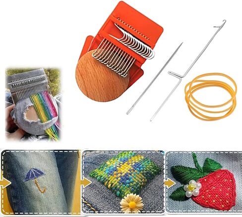 Gazaar Speedweave Darning, Mini Machine, Weave Tool, 14 Hooks Wooden Weaving Frame, Weaving Kit, Mending, Hand Craft DIY Weaving Repair Tool for Socks in Saudi Arabia