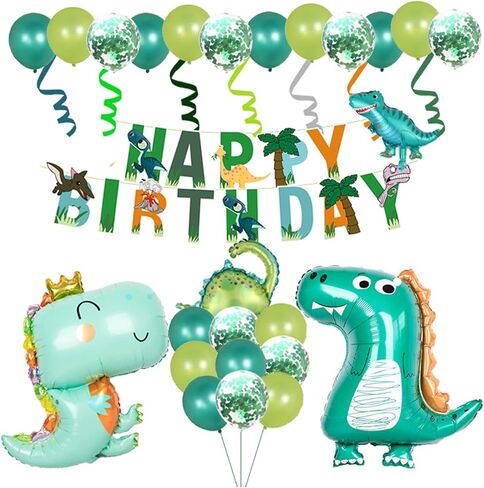 Lilyzheng Dinosaur عيد ميلاد ديكورات عيد ميلاد لطيف ديناصور بالون اللوازم حفلات عيد ميلاد سعيد Confetti Green Latex Balloon Baby Shower Decos Boys and Girls in Saudi Arabia
