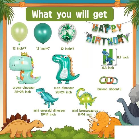 Lilyzheng Dinosaur عيد ميلاد ديكورات عيد ميلاد لطيف ديناصور بالون اللوازم حفلات عيد ميلاد سعيد Confetti Green Latex Balloon Baby Shower Decos Boys and Girls in Saudi Arabia