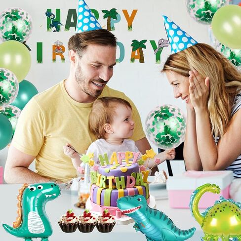 Lilyzheng Dinosaur عيد ميلاد ديكورات عيد ميلاد لطيف ديناصور بالون اللوازم حفلات عيد ميلاد سعيد Confetti Green Latex Balloon Baby Shower Decos Boys and Girls in Saudi Arabia