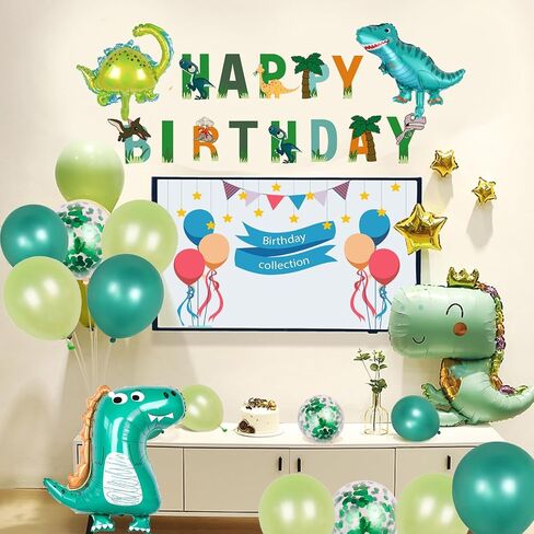 Lilyzheng Dinosaur عيد ميلاد ديكورات عيد ميلاد لطيف ديناصور بالون اللوازم حفلات عيد ميلاد سعيد Confetti Green Latex Balloon Baby Shower Decos Boys and Girls in Saudi Arabia