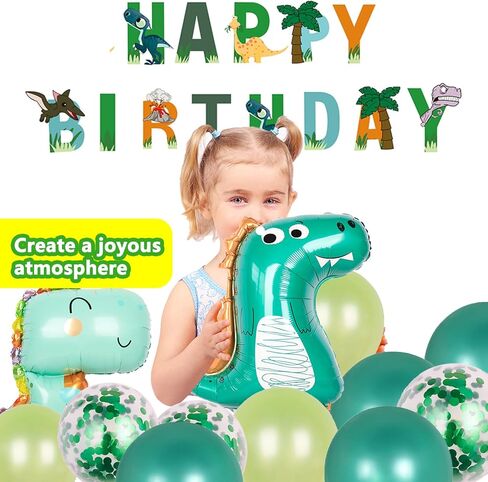Lilyzheng Dinosaur عيد ميلاد ديكورات عيد ميلاد لطيف ديناصور بالون اللوازم حفلات عيد ميلاد سعيد Confetti Green Latex Balloon Baby Shower Decos Boys and Girls in Saudi Arabia